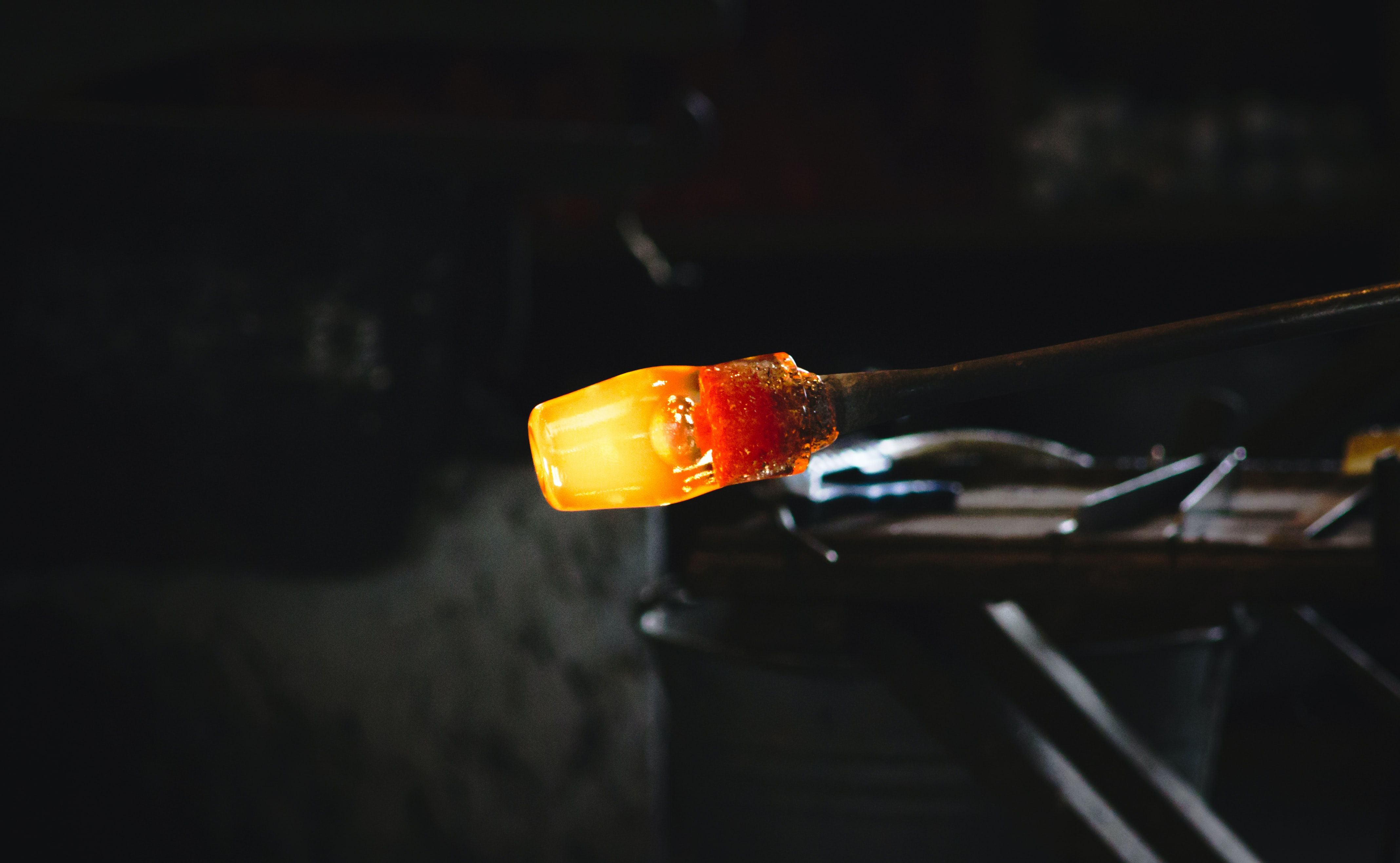 This is molten glass being blown to form an item in Sweden