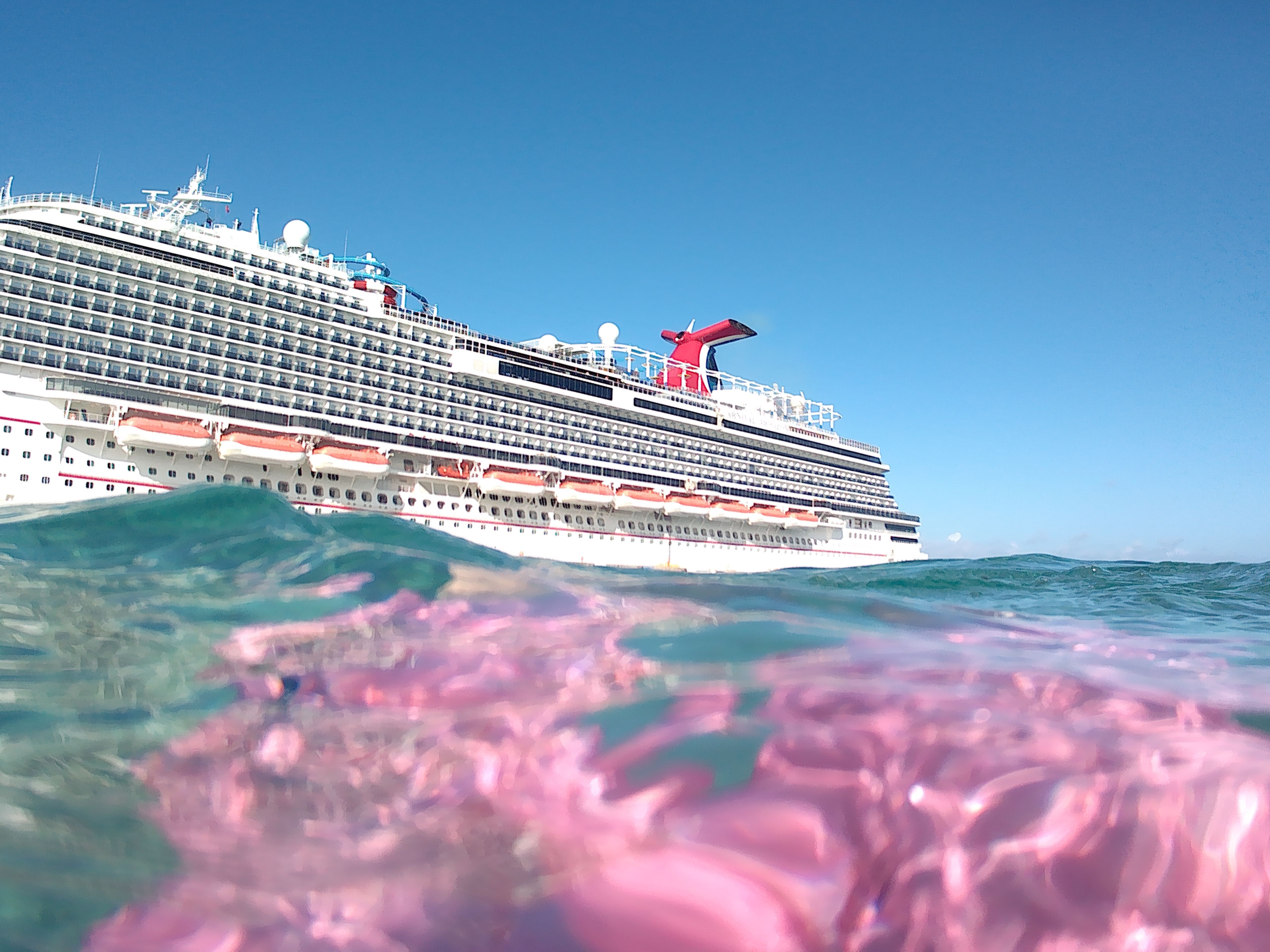 A Carvnival ship in the Caribbean