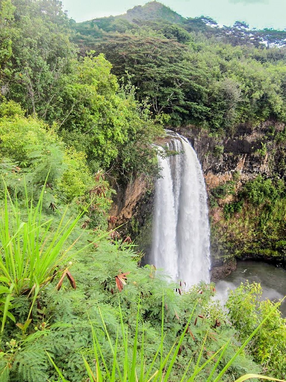 Above-Head View Of Wailua Falls In Kauai