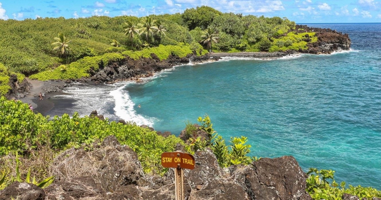 The coast on Maui with Lava rock beach, Hawaii