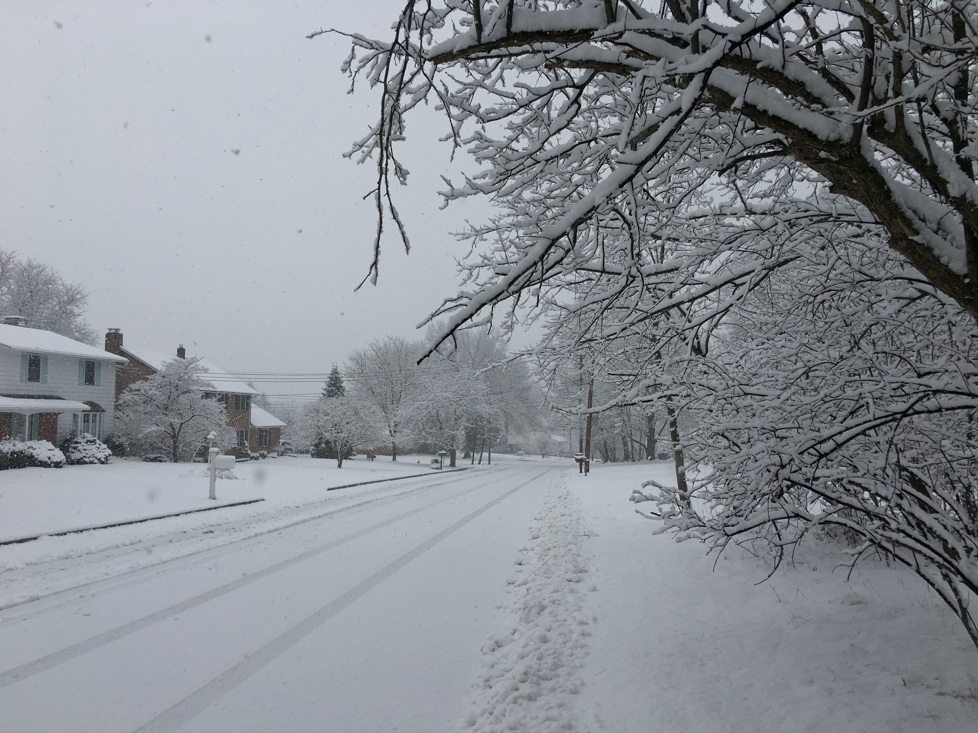 Landscape shot of a snowy road in Binghamton, New York