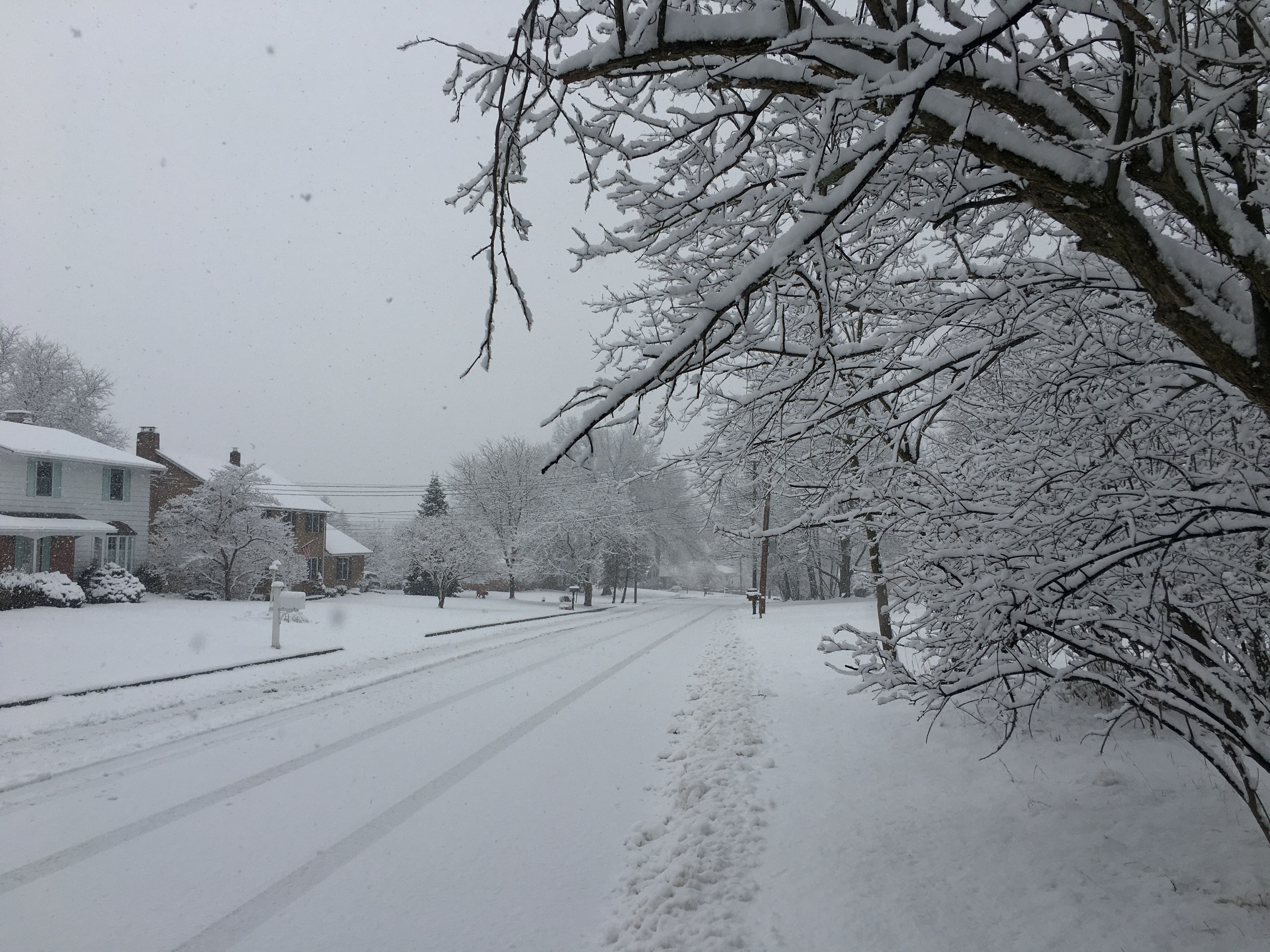 A landscape photo of a snowy road in Binghamton, NY