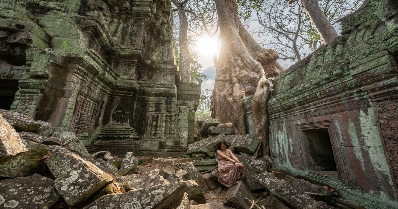 Exploring Angkor Wat in Cambodia at sunrise