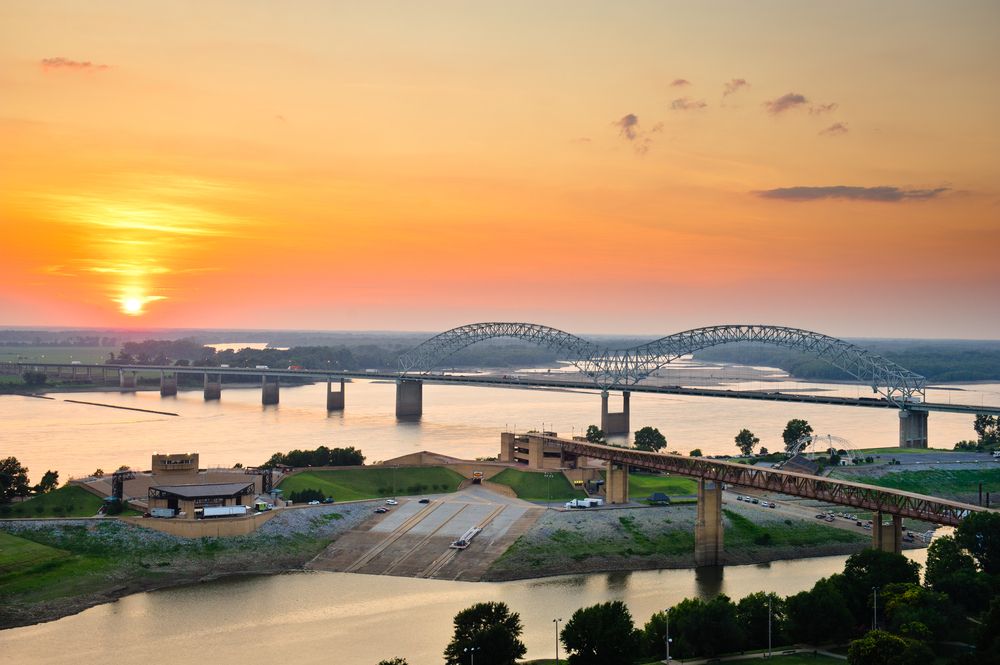 Sunset over the Mississippi River in Memphis