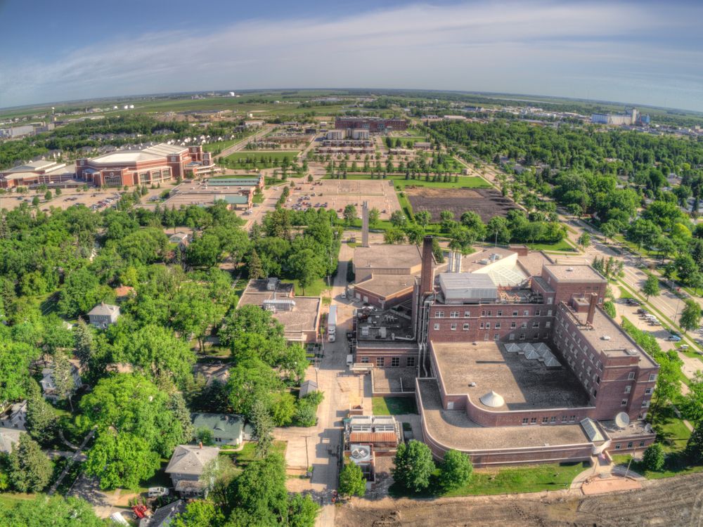Aerial= View of the University of North Dakota in Grand Forks