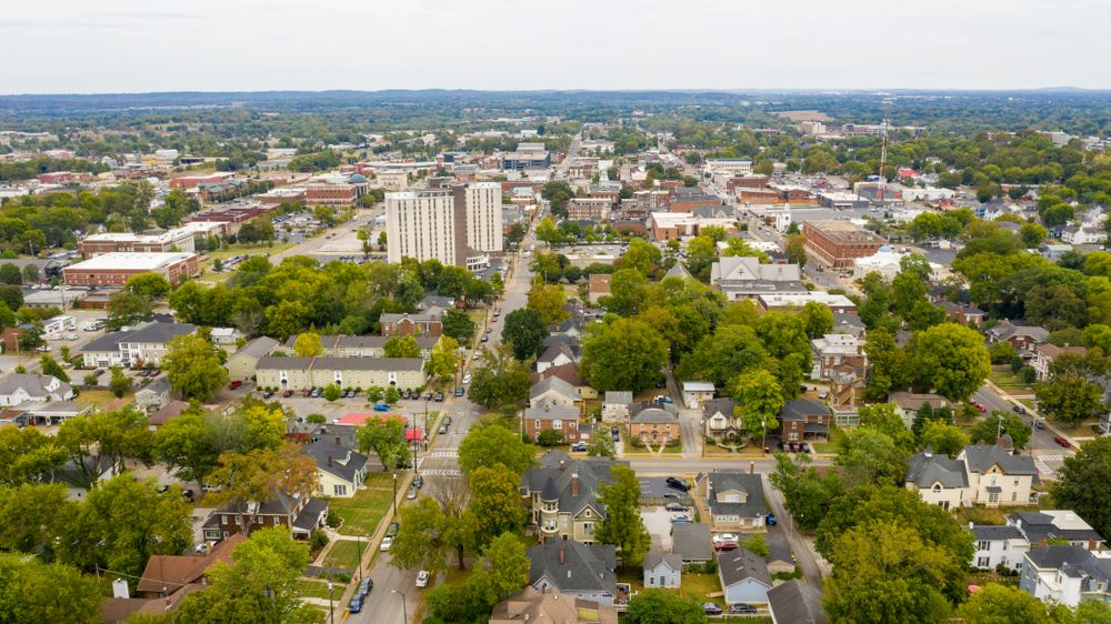 Aerial view of Bowling Green, a beautiful place for a summer vacation in Kentucky