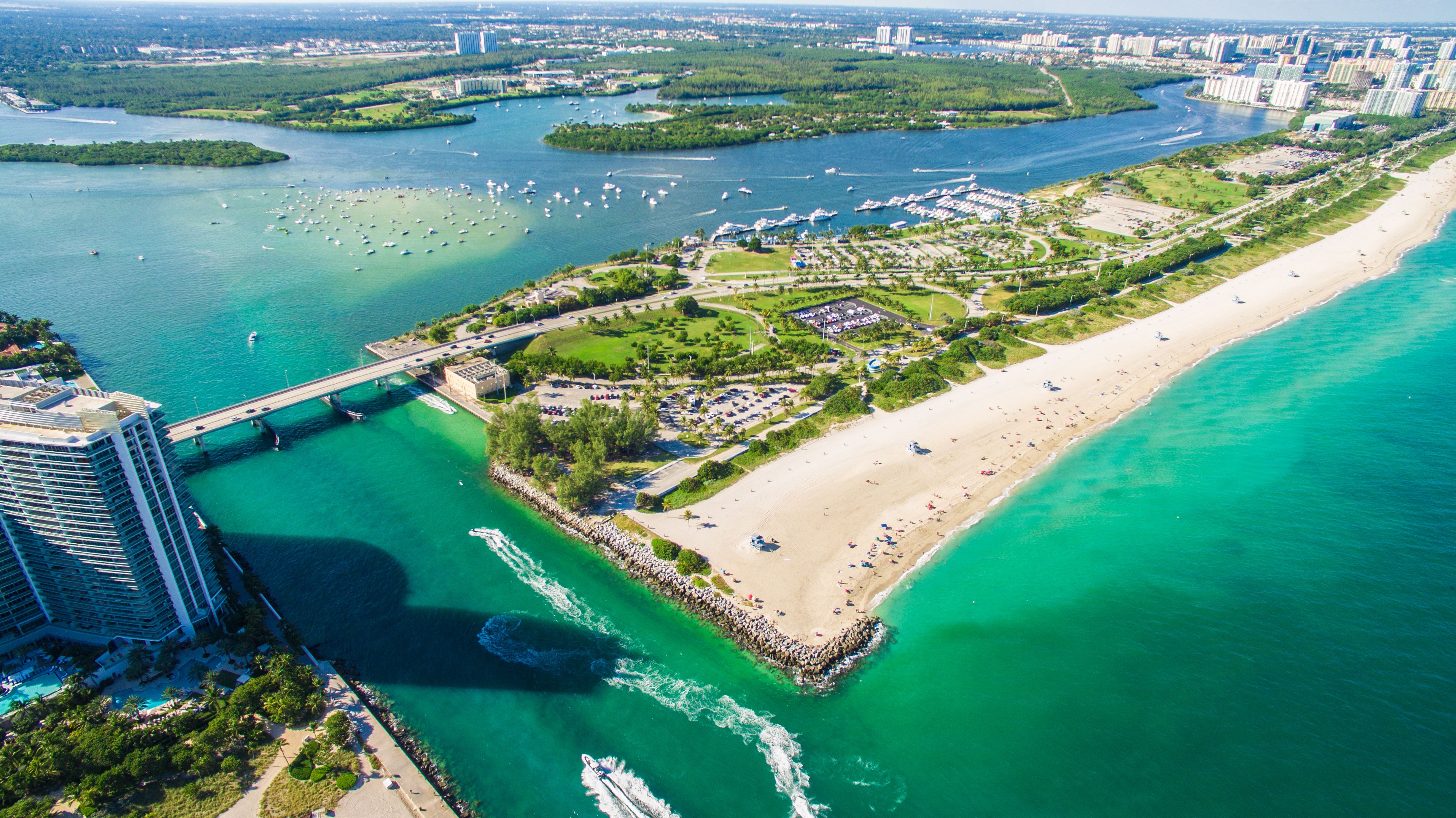 An aerial view of Haulover Park, Miami Beach