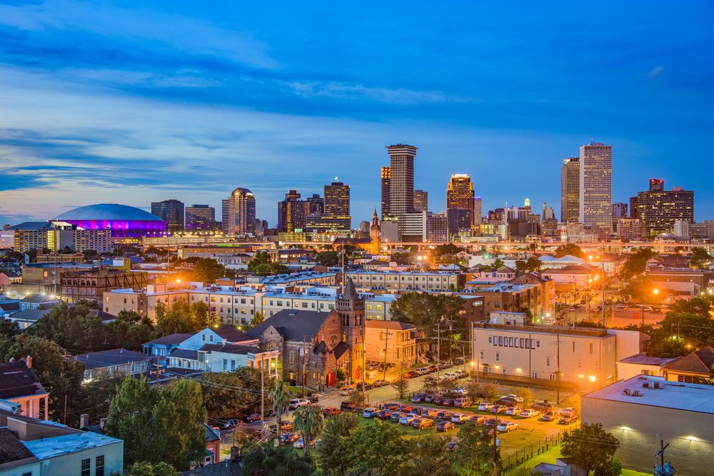 New Orleans city skyline at night