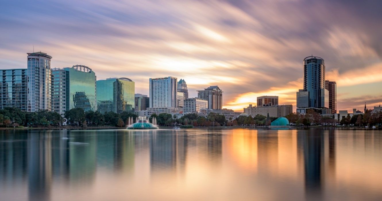 Skyline of Orlando, Florida at Eola Lake
