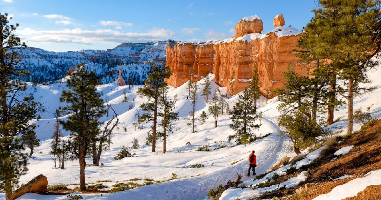Snowy trails of Utah's Bryce Canyon National Park in winter