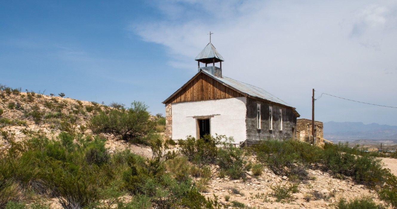 St Agnes Church Exterior in the ghost town in Terlingua, Texas