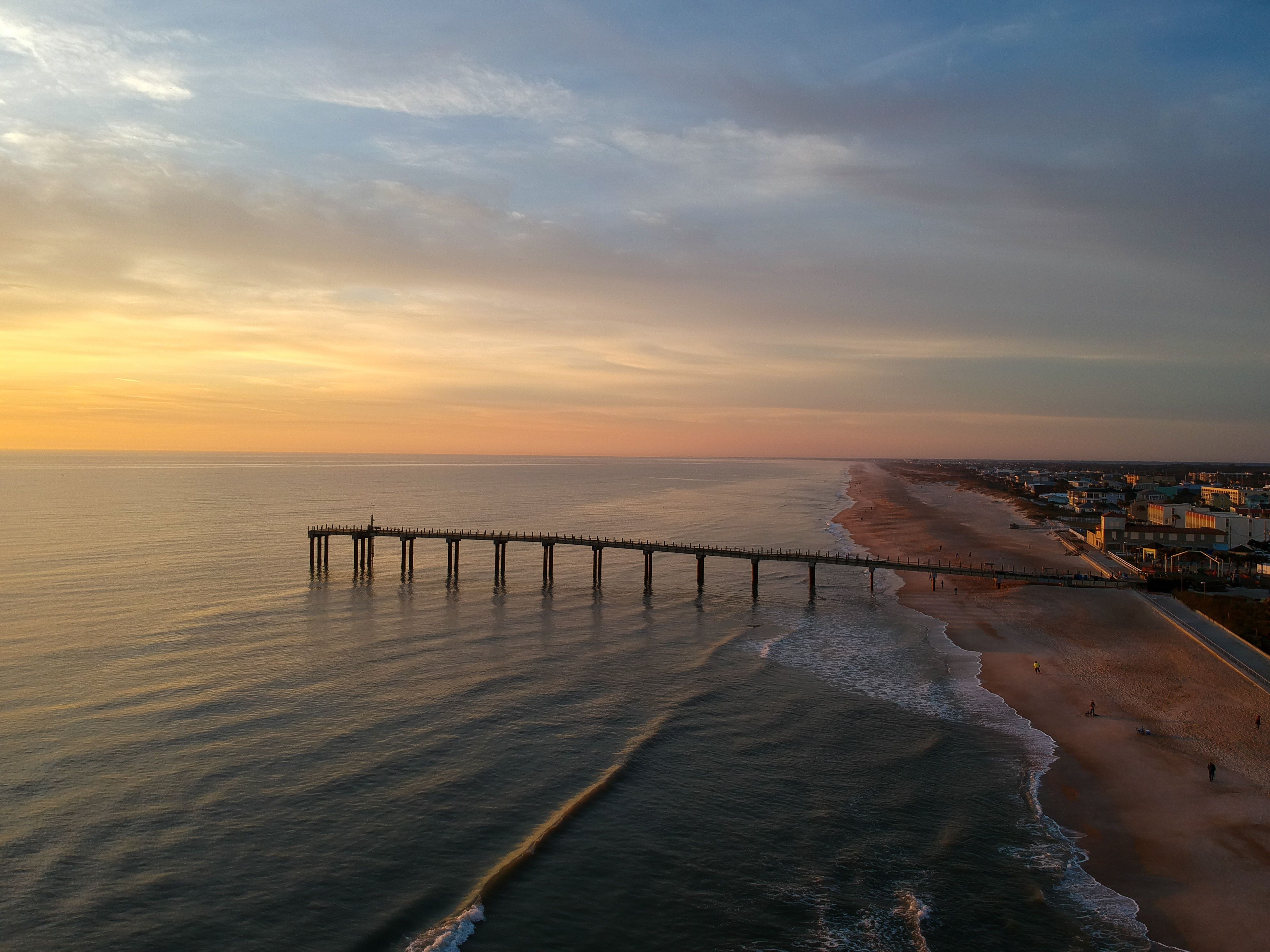 An aerial view of St. Augustine Beach at sunset