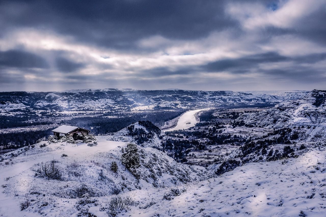 Snow covered hillsides in North Dakota