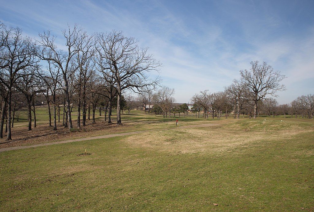 Park in Shreveport, Louisiana, on a winter day with a blue sky