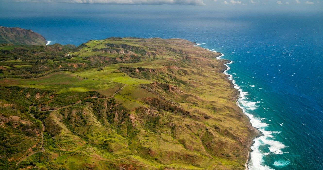 Aerial view of Molokai island in Hawaii