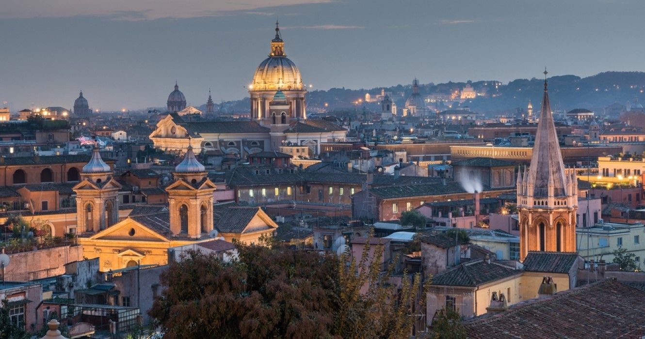 Aerial view of Rome, Italy at night