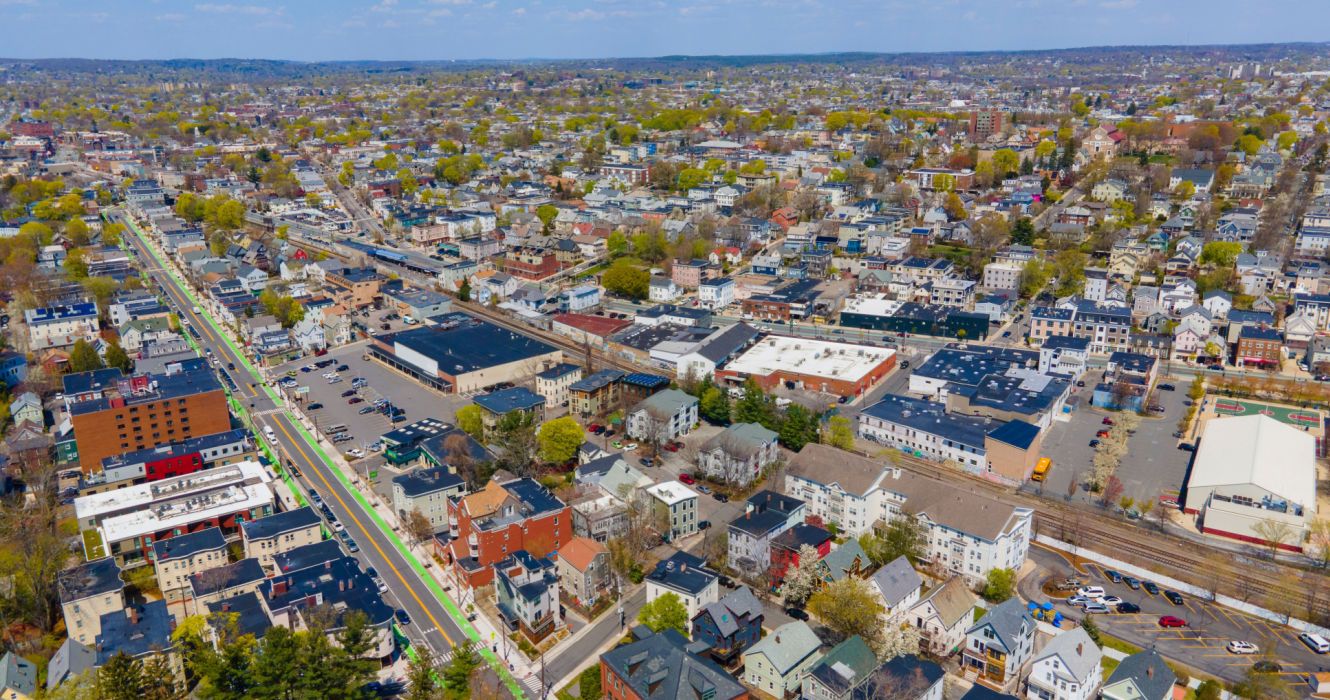 Aerial view of Somerville City Center, Massachusetts