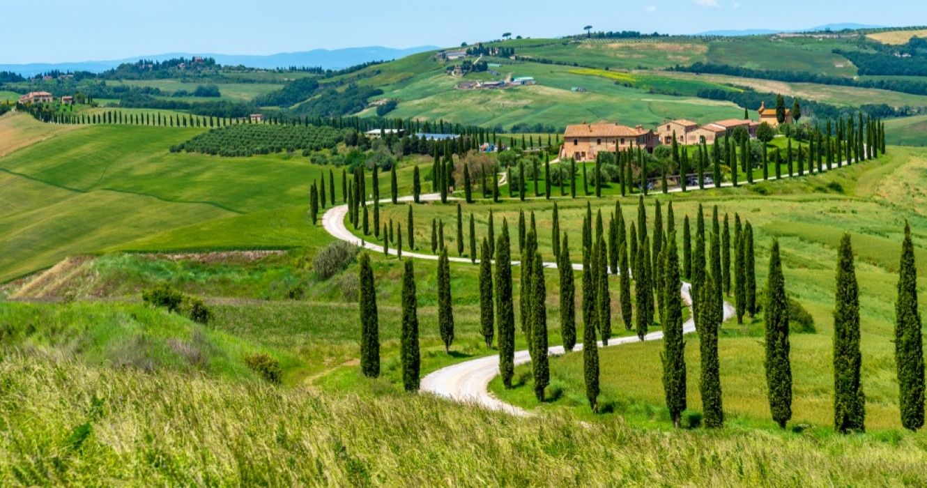 Aerial view of Val D'Orcia, Tuscany, Italy