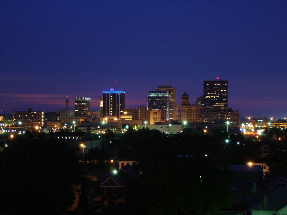 Dayton Ohio skyline at night