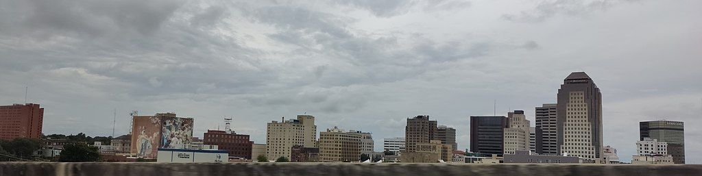 Panorama view of Downtown Shreveport on a cloudy day