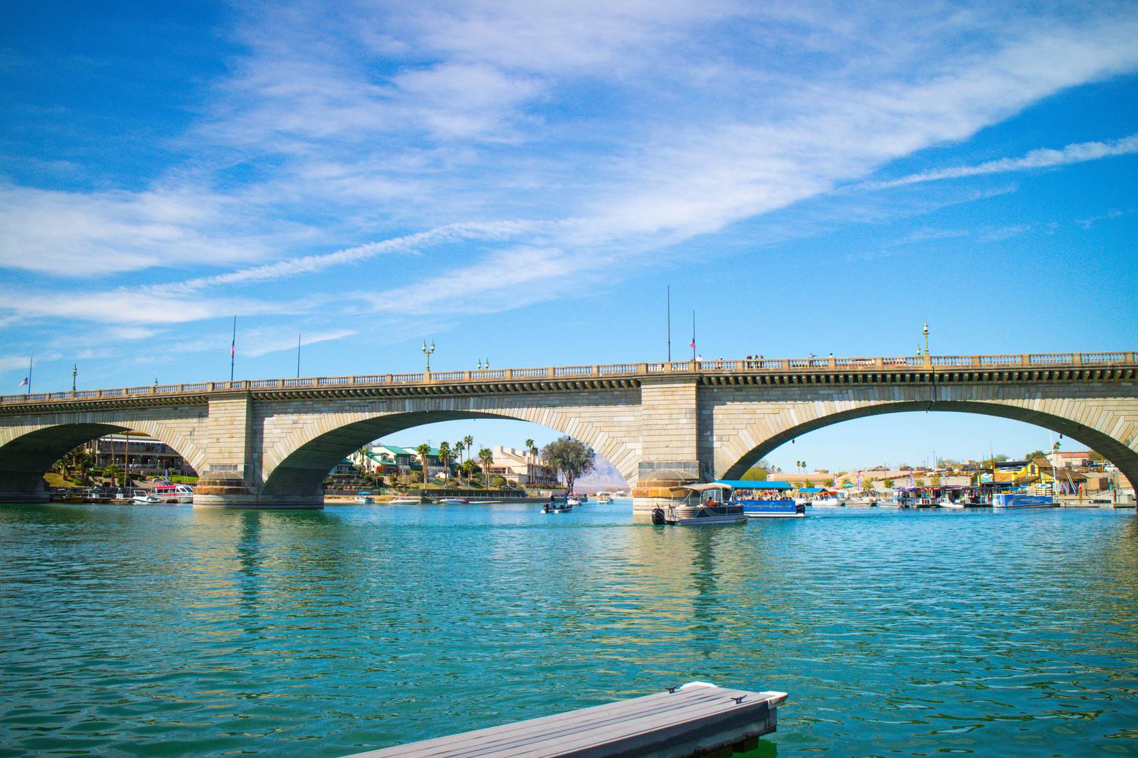 Beautiful view of the iconic London Bridge and sparkling waters in Lake Havasu