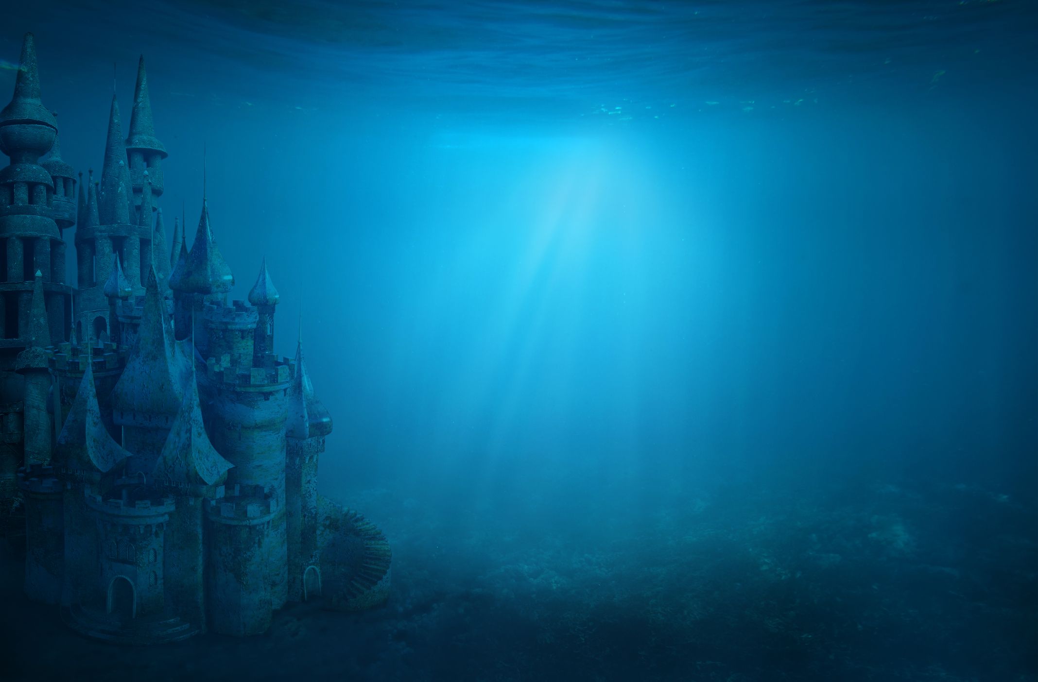 Antigo castelo no fundo do mar retratando Atlântida 
