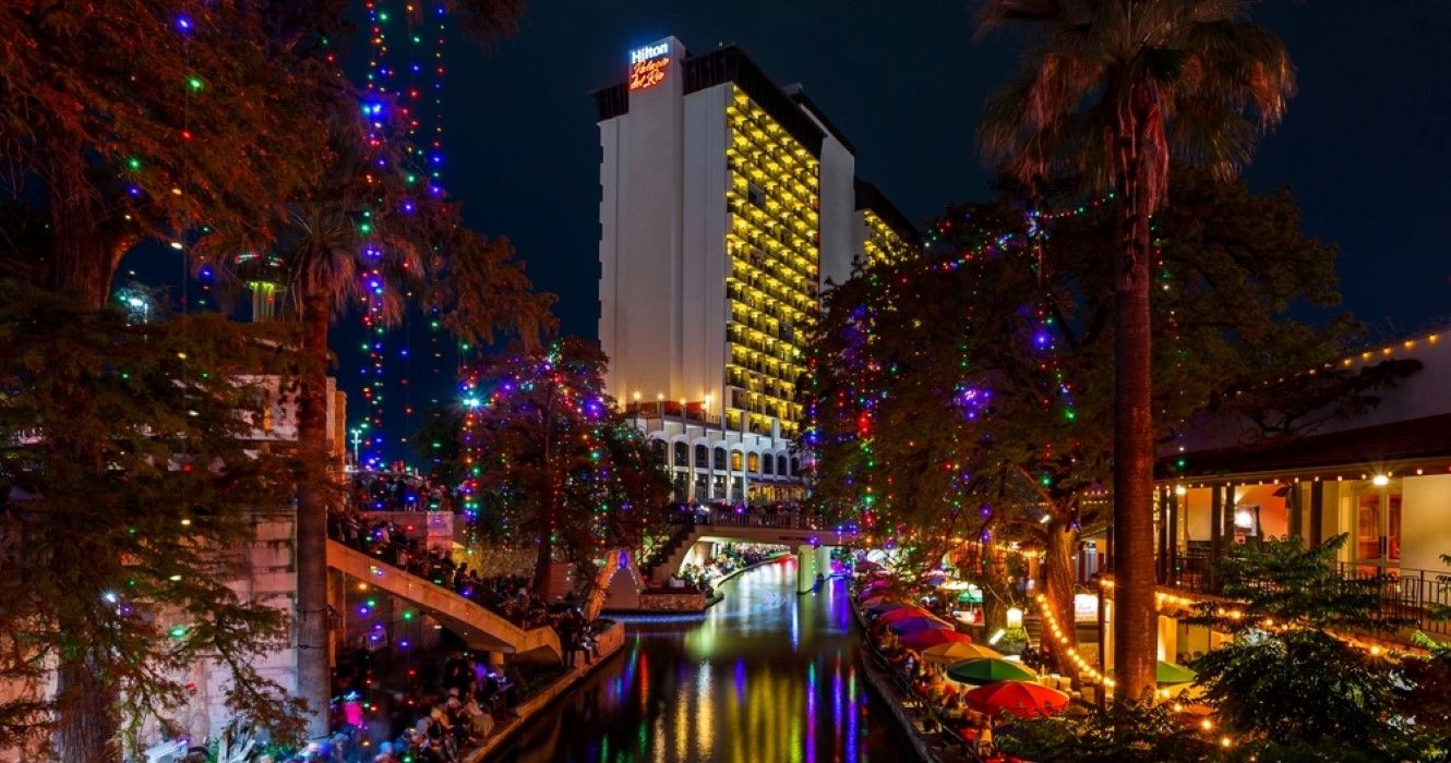 Hilton Palacio del Rio, San Antonio at night, Texas