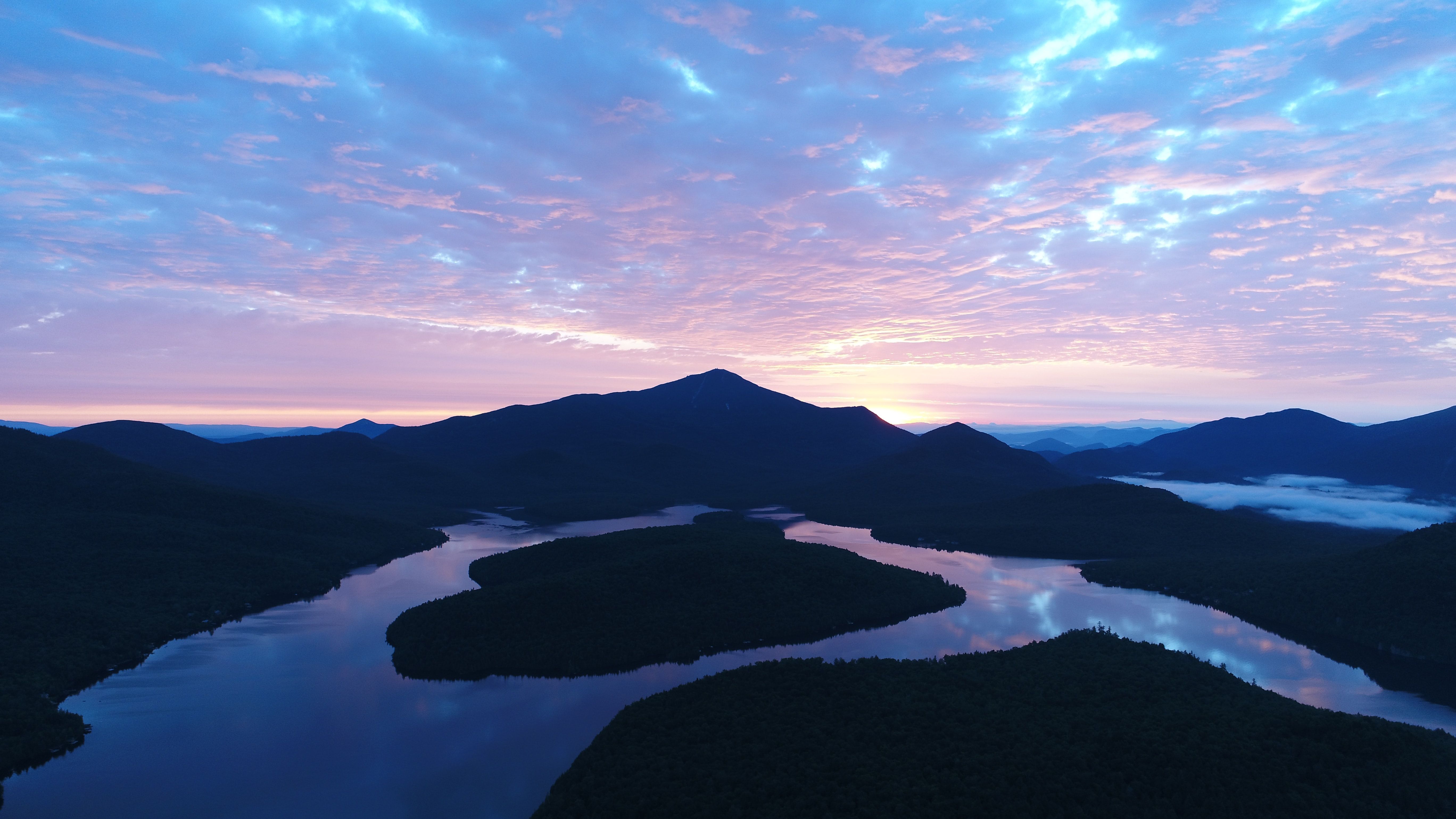 A beautiful pink sunset view of Lake Placid