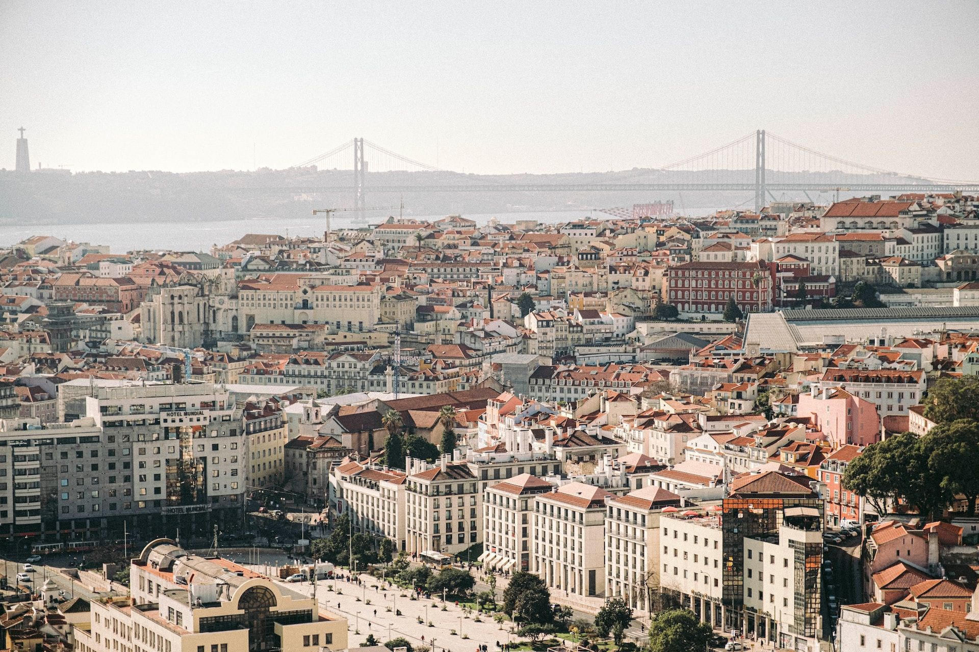 A spectacular panoramic view of Lisbon's skyline.