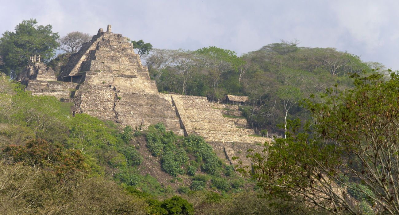 Maya ruins in the jungle, Tonina in Mexico