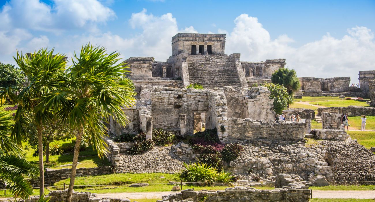 Mayan Ruins Of Tulum Besides Caribbean Sea