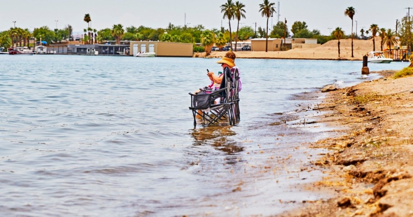 People at Rotary Beach Park at Lake Havasu, Arizona