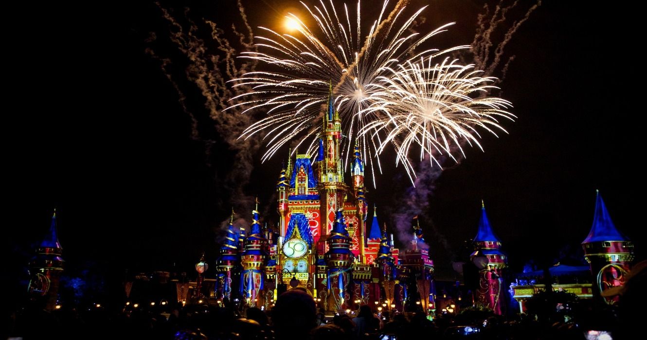 Fireworks For Disney's 50th Anniversary At Disney World, Orlando, Florida