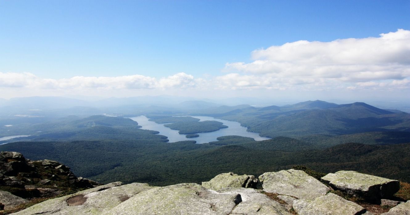 A view of Lake Placid and the surrounding forests, Upstate New York, USA