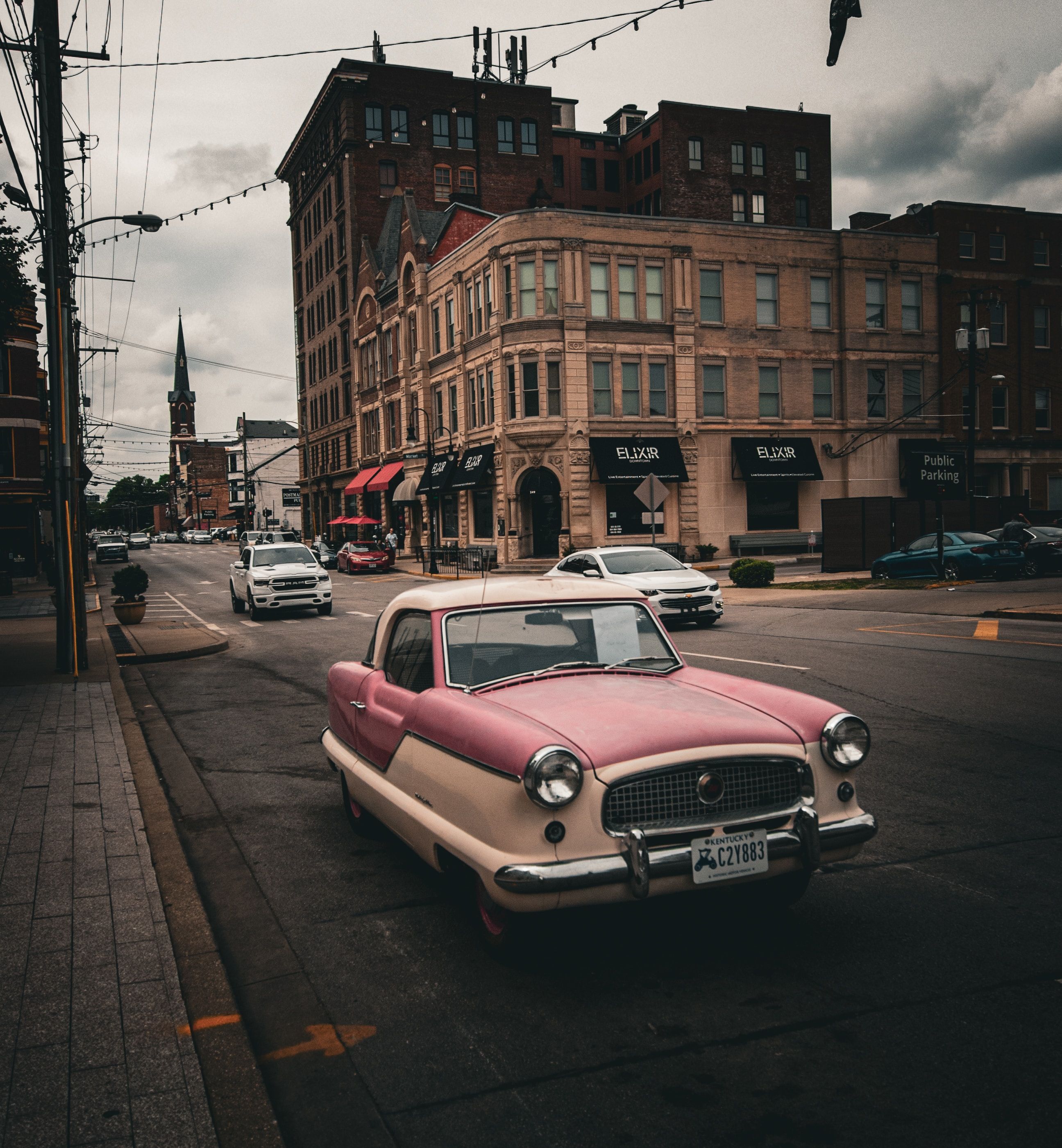 Classic car on a city street 