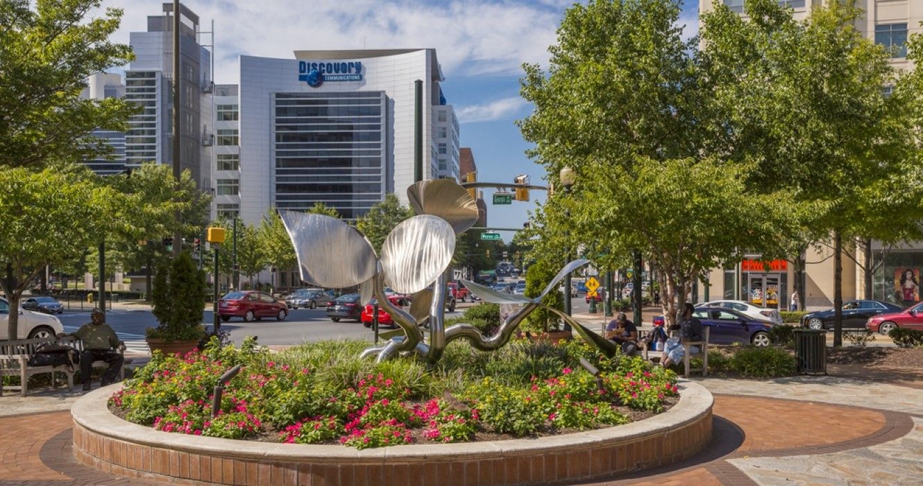Sculpture and garden in downtown Silver Spring, Maryland