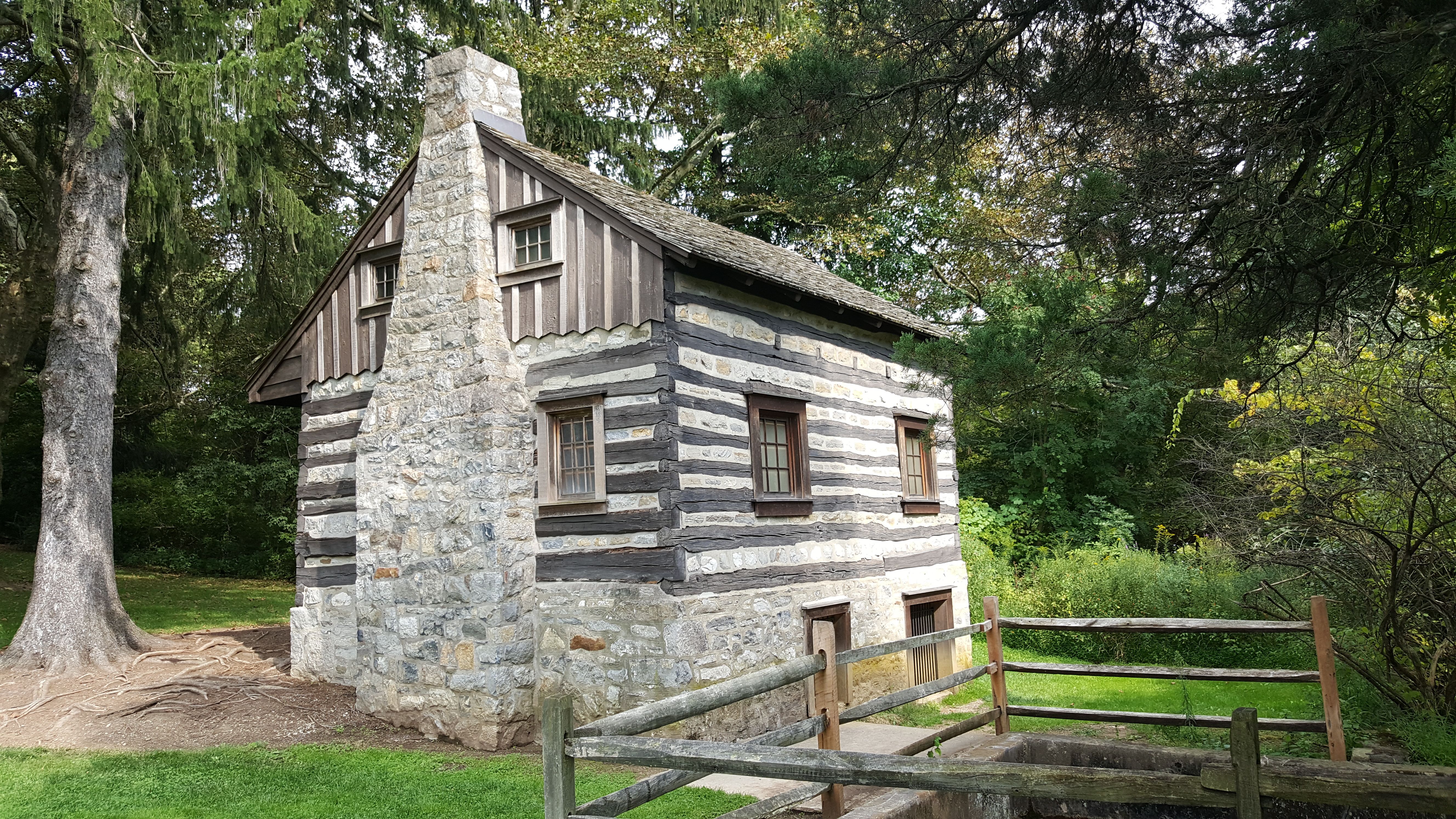 log cabin in Trexler Memorial Park