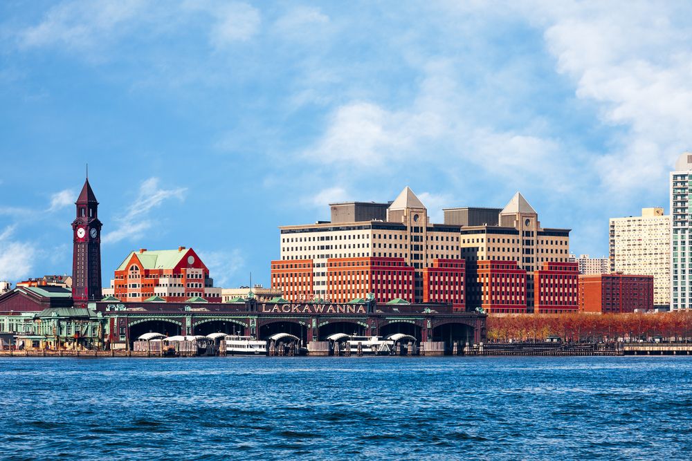 View of Hoboken from the Hudson River on a beautiful day.