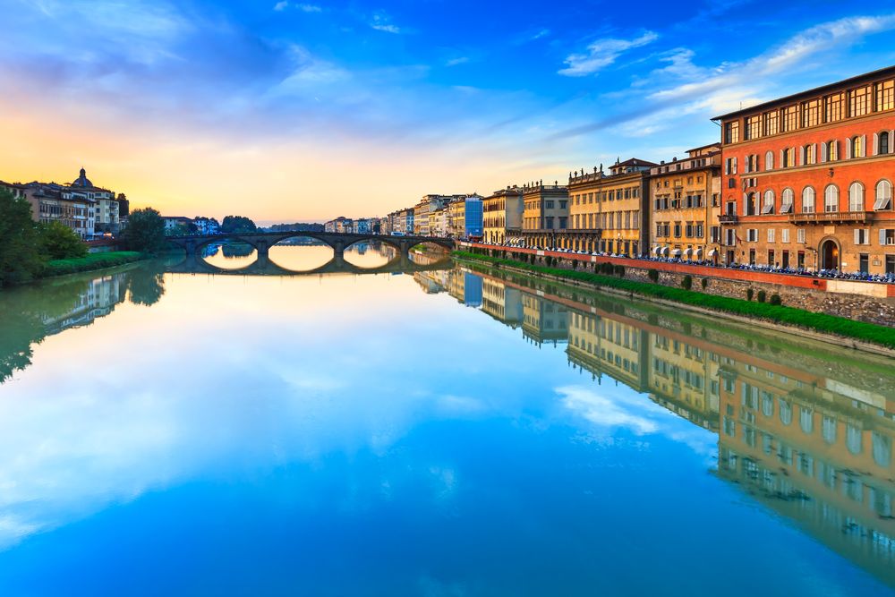 Ponte alla Carraia medieval Bridge landmark on the Arno river, Florence, Italy