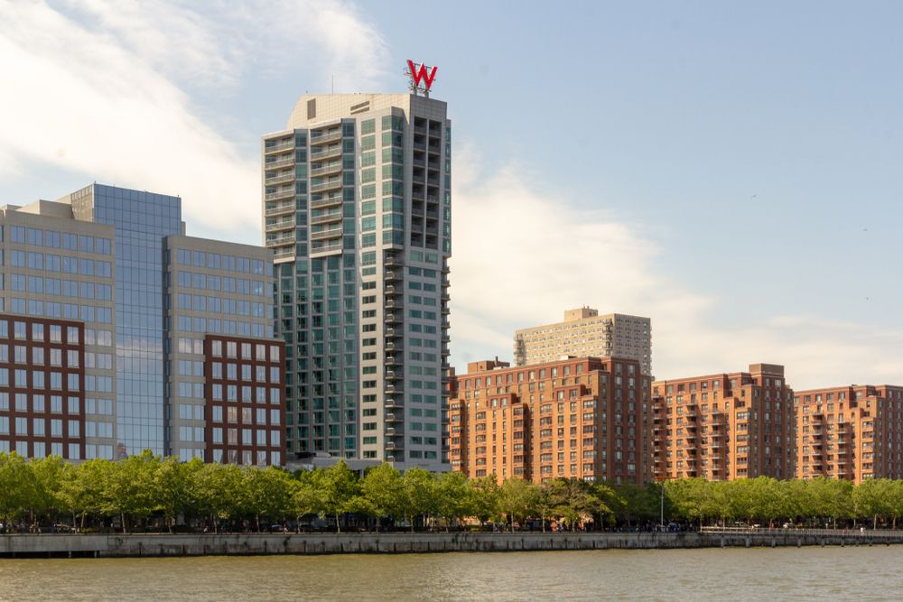 View of the W Hoboken Hotel from the Hudson River in Hoboken