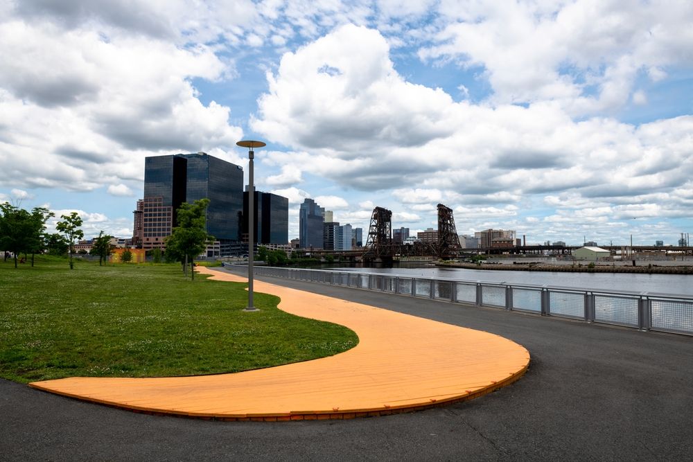 Riverfront walkway in Newark, New Jersey