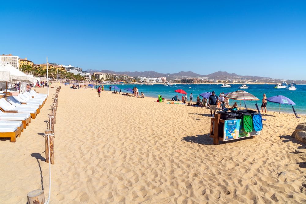 Lounge chairs on the sand 