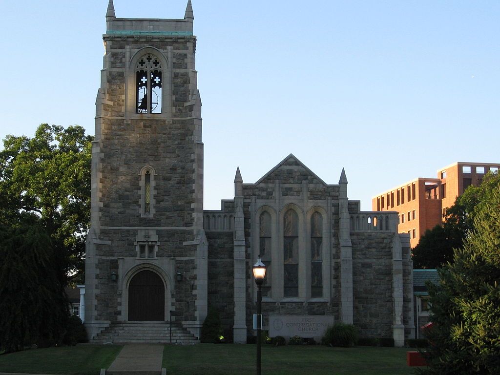 Beautiful Local Architecture in Stamford, Connecticut with evening blue sky