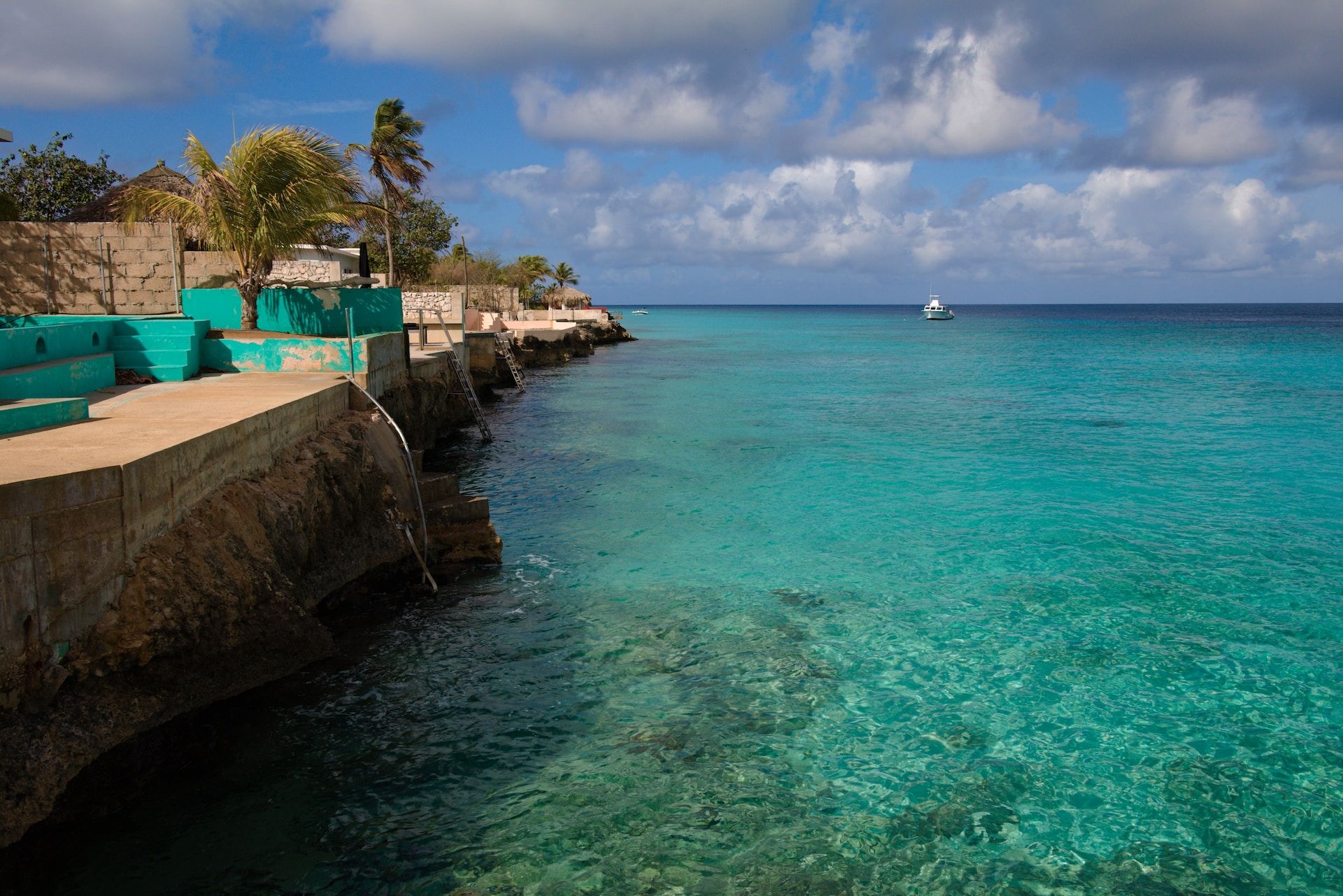 Costa arborizada ao lado de um oceano azul-turquesa em Bonaire