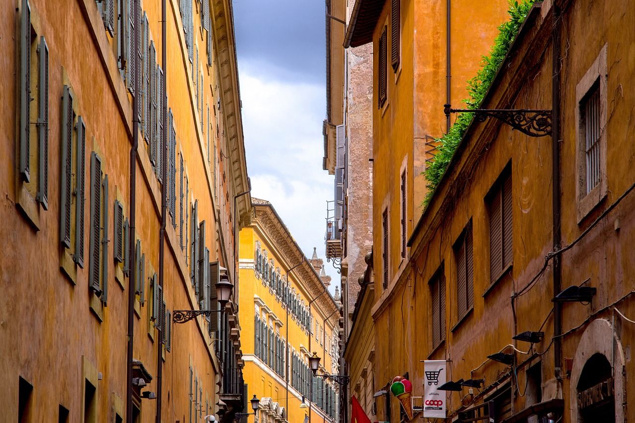 Beautiful orange and yellow buildings in Rome, Italy