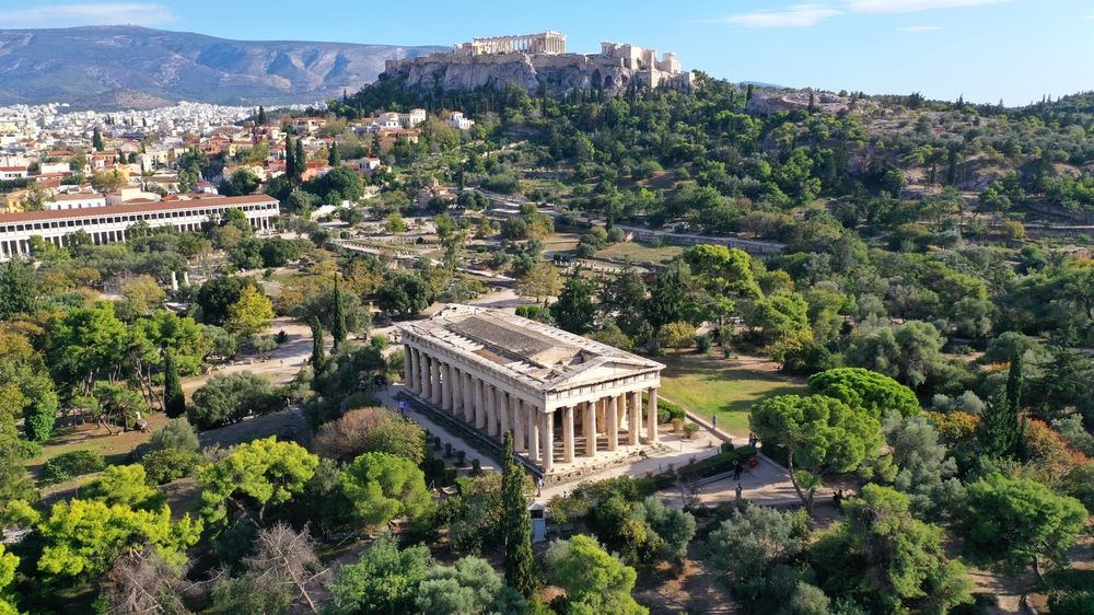 Temple of Hephaestus and Acropolis hill at the background