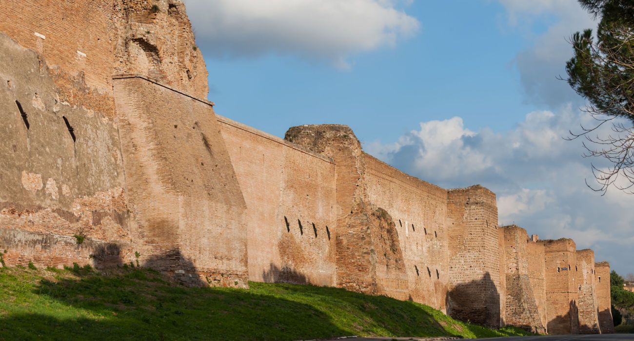 The Aurelian walls along the avenue of Porta Ardeatina