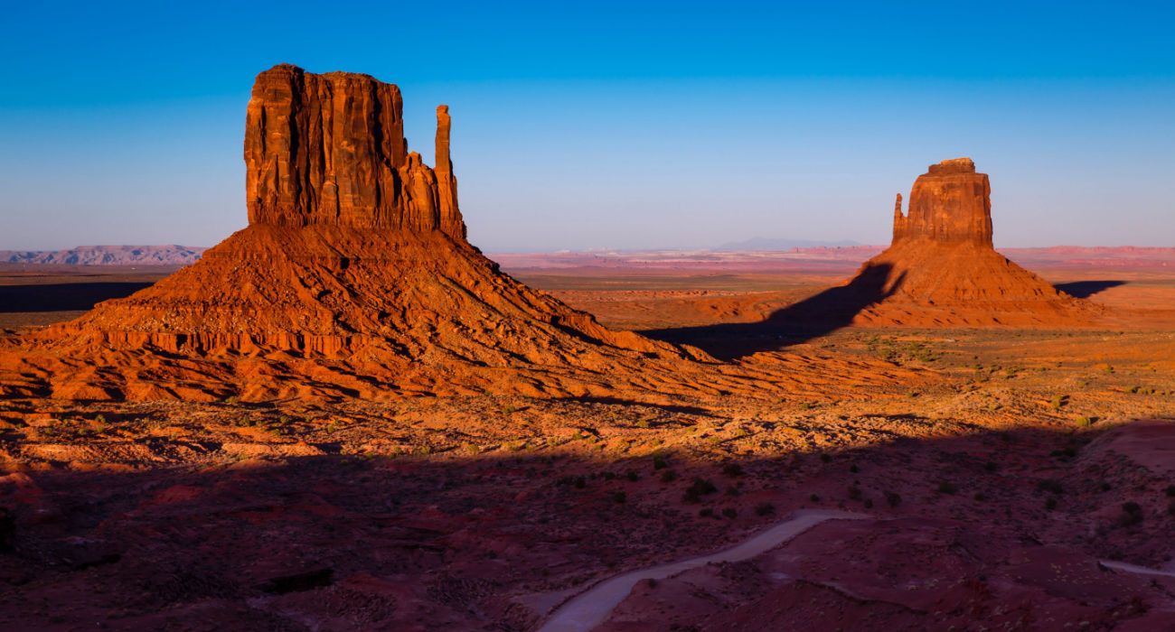 The Mitten Buttes in Monument Valley at sunrise