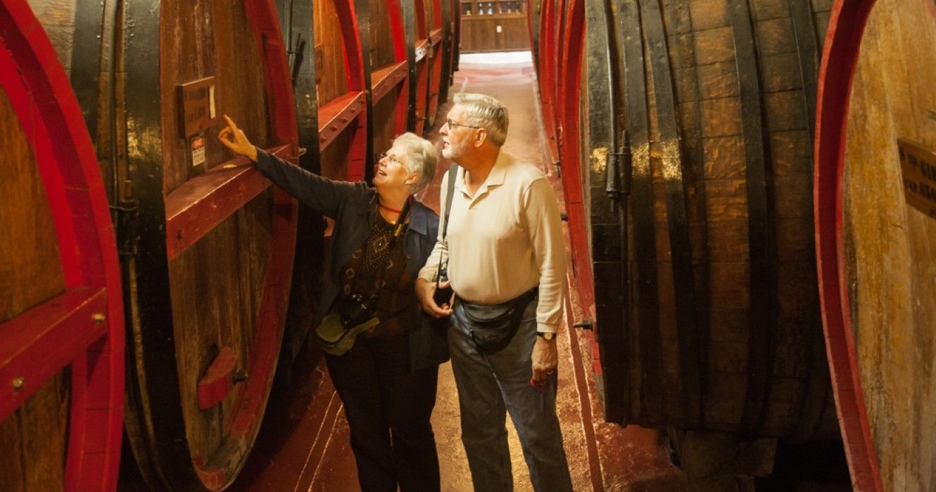 Tourists in a winery in Corning, New York, in the Finger Lakes region