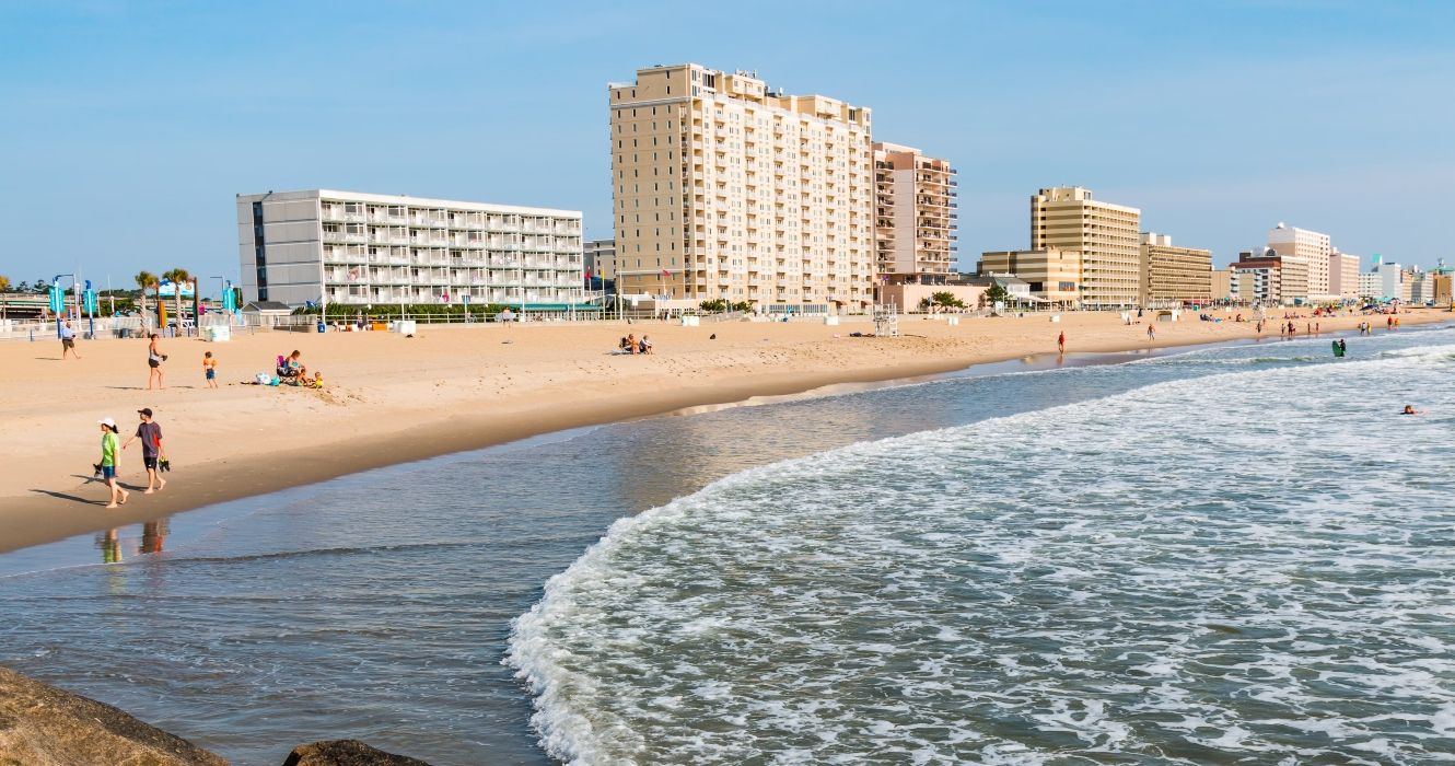 Virginia Beach with buildings in the background